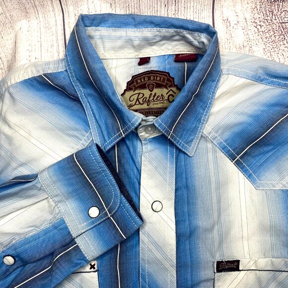 Rafter C Western Shirt L‎ Blue Plaid Pearl Snap Cowboy Rodeo Long Sleeve Button - Picture 1 of 7